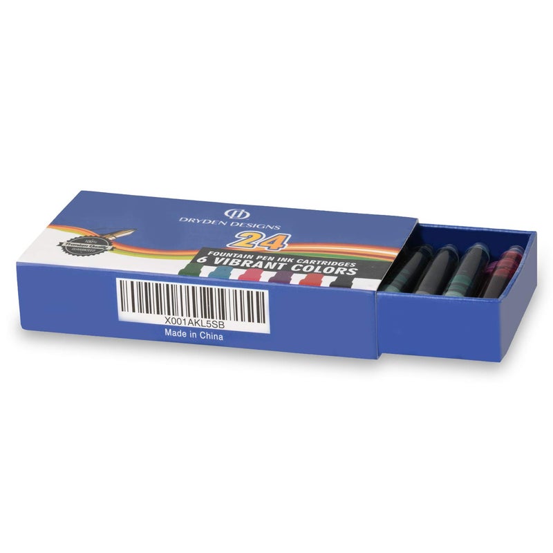 Dryden Designs Fountain Pen Ink Cartridges - Set of 24 Assorted Colors: Black, Blue, Green, Purple, Red, Pink - Short International Standard Size - Disposable and Generic Ink Refill Cartridges. - Image 3